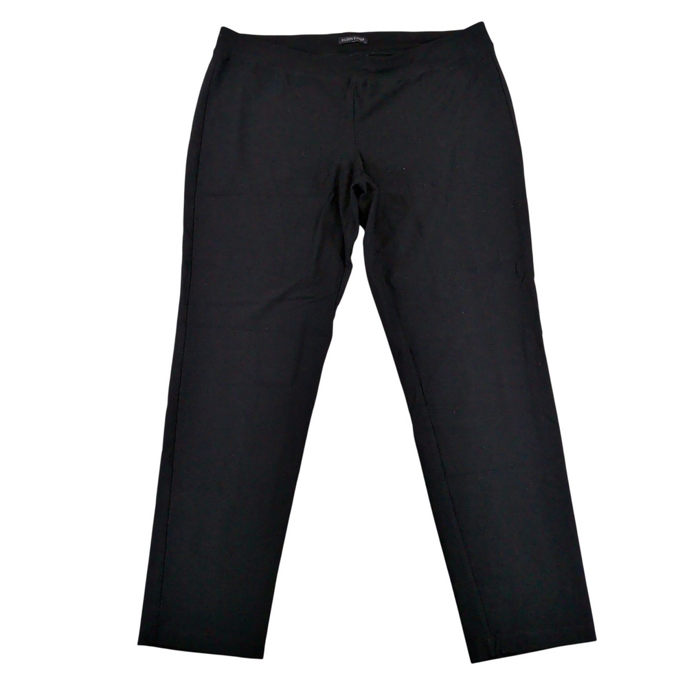 Eileen Fisher Black Viscose Stretch Ponte Tapered Ankle Pants Womens Med Large